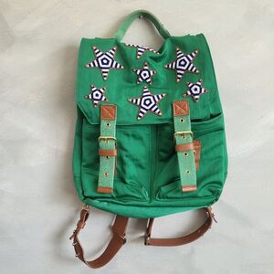 Michael Nelson Green Star Applique Beaded Backpack 14 x 12 Rare